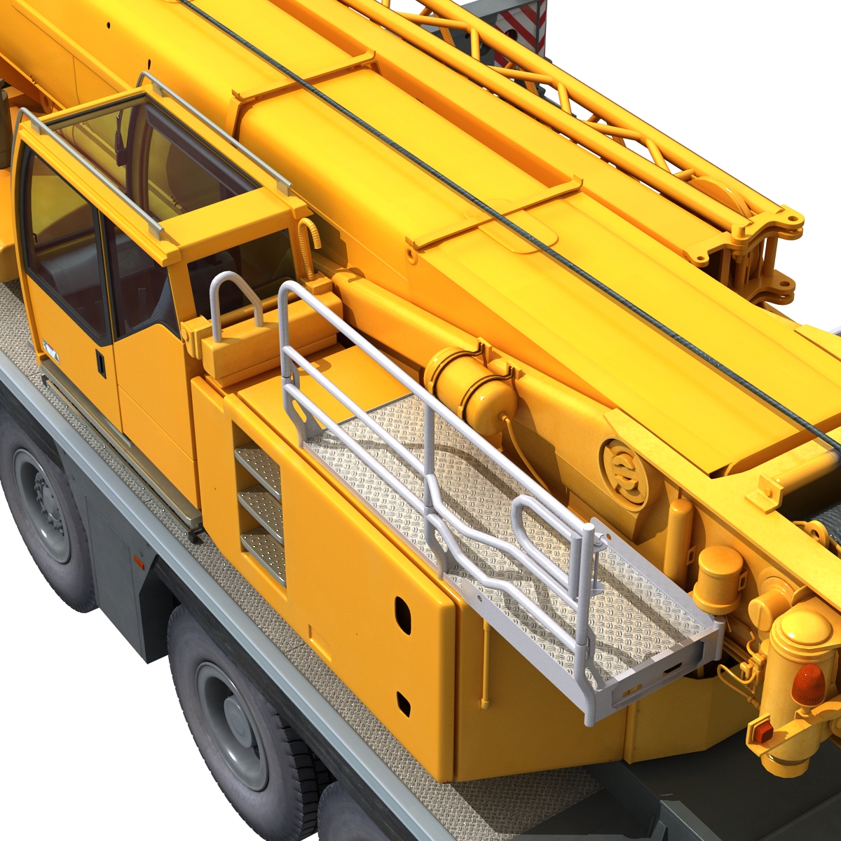 Close render of Liebherr crane deck, cab, boom base and handrails
